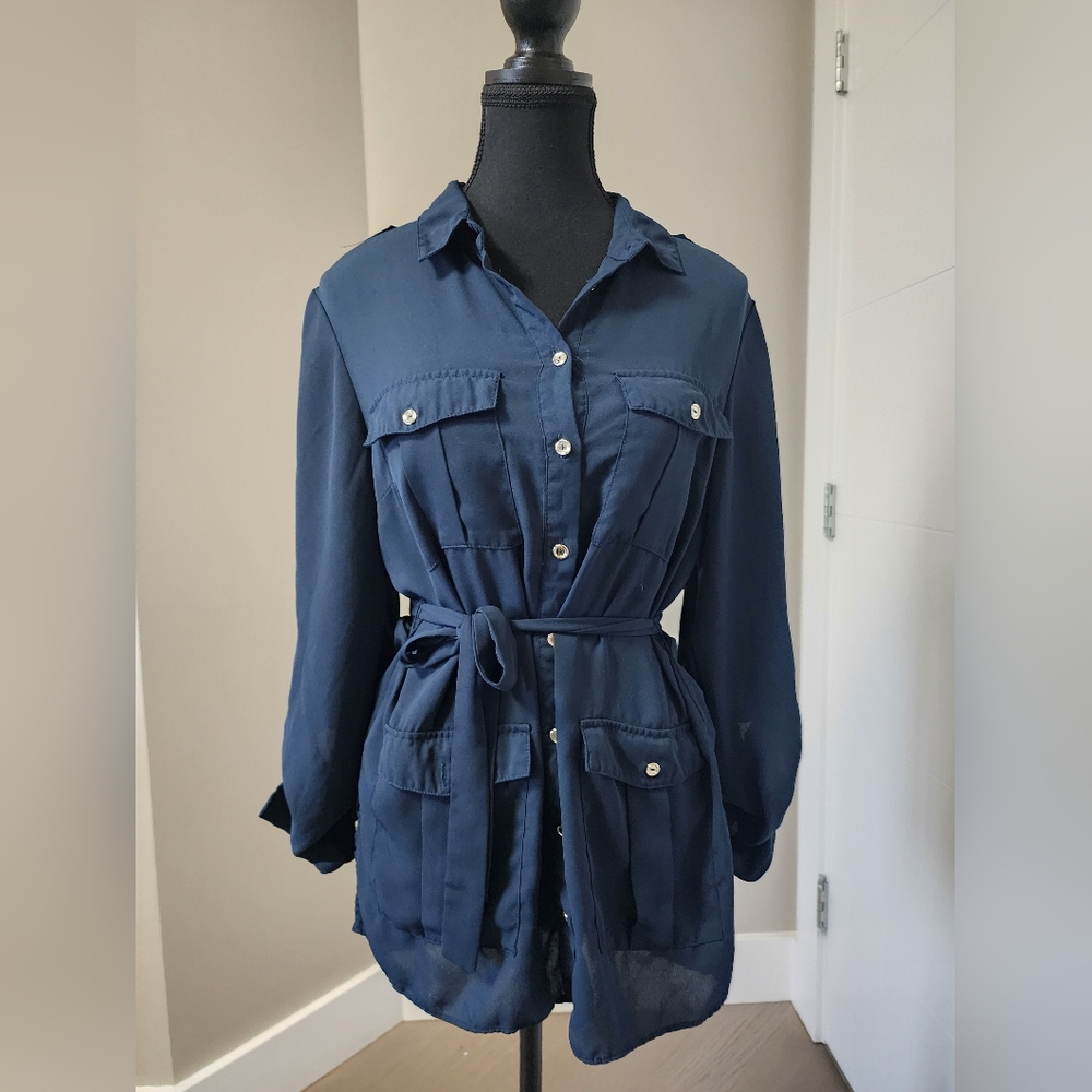 Suzy Sheir Navy Blue Buttom Down Tunic